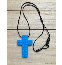 The Other Mother Teresa Silicone Cross Chew Necklace, Blue Cross Chewelery
