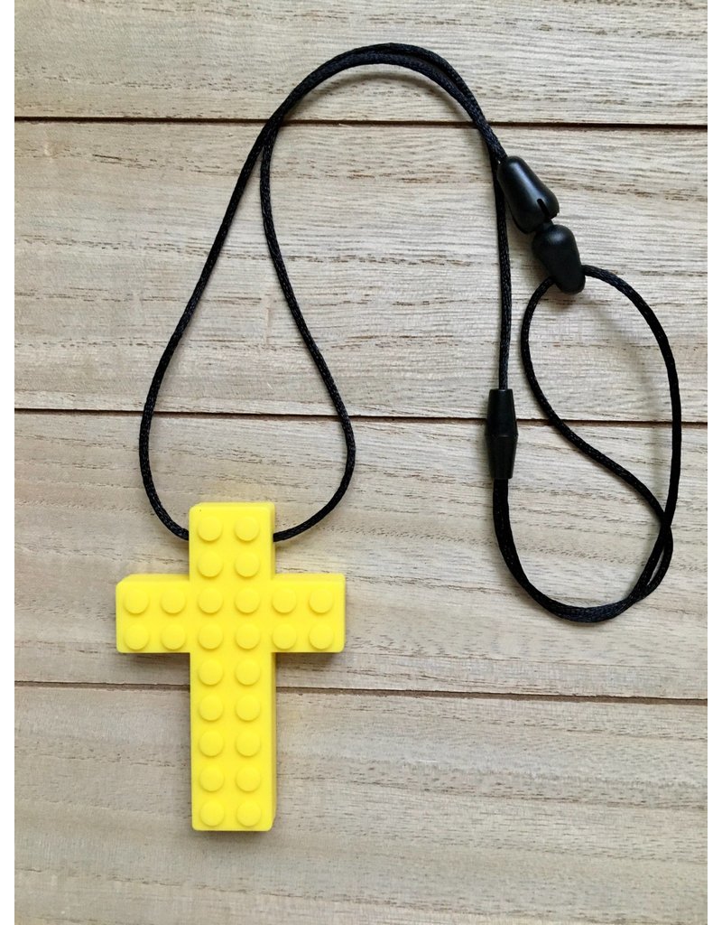 The Other Mother Teresa Silicone Cross Chew Necklace, Cross Chewelery Yellow