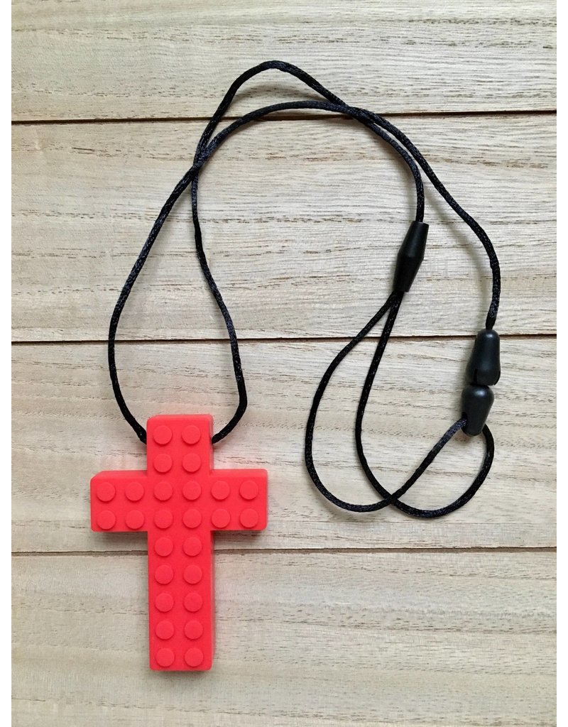 The Other Mother Teresa Silicone Cross Chew Necklace, Cross Chewelery Red