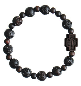 Sine Cera 10mm Rose Carved Jujube Wood Rosary Bracelet