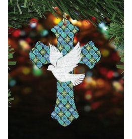 DesignocracyUSA White Doves Cross "Bless this Home and All Who Enter" Wood Ornament