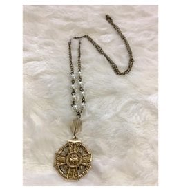 Petals Jewelry Designs By Brandi Crain Bronze Sacred Immaculate Heart Cross Shield w/ Pearl Necklace