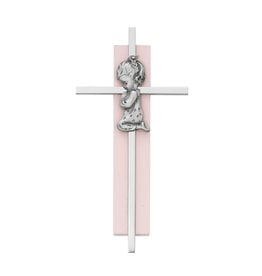 McVan 6" Silver Cross on Pink Wood