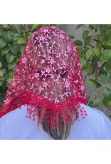 Oremus Mercy Cherry Blossom Church Veil - RED (48″ x 13″)