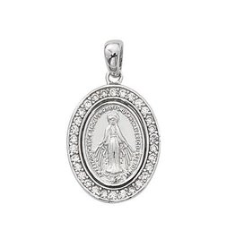 McVan Sterling Silver Crystal Stone Miraculous Medal on 18" Chain
