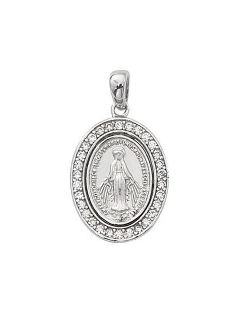 McVan Sterling Silver Crystal Stone Miraculous Medal on 18" Chain