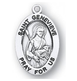 HMH Religious Sterling Silver St. Genevieve Medal With 18" Chain Necklace