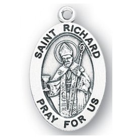 HMH Religious Sterling Silver St. Richard Medal-Pendant With 20" Chain Necklace