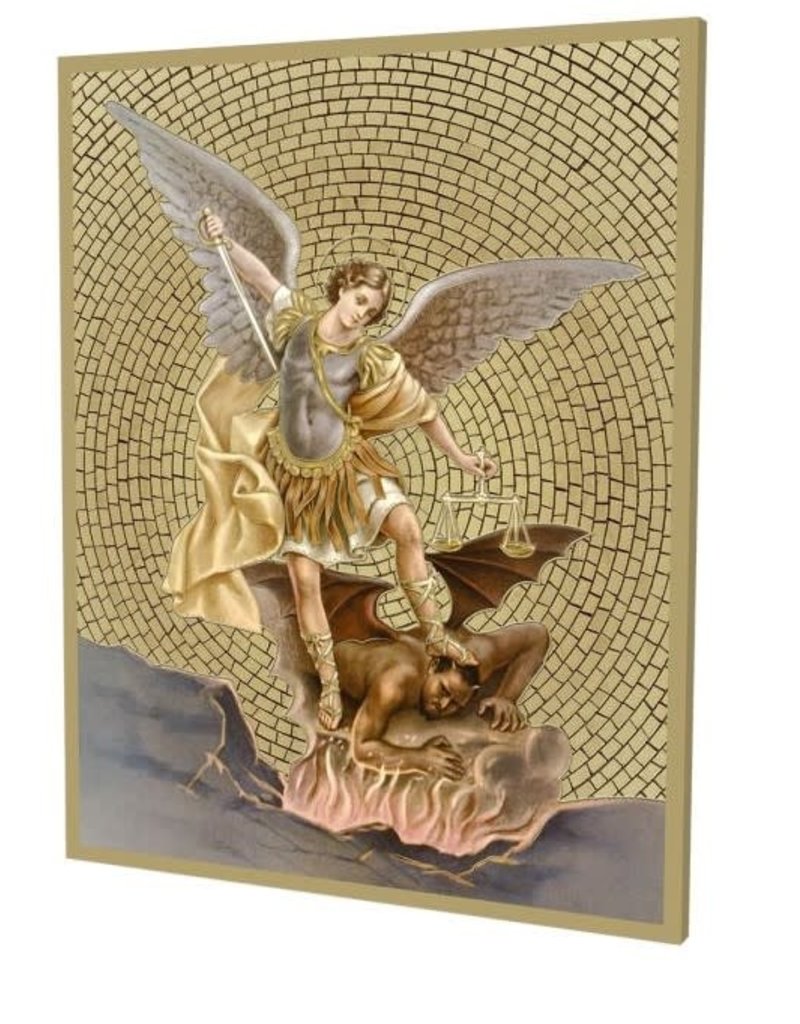 WJ Hirten 8 X 10 Gold Stamped Mosaic Plaque Of St. Michael