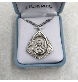 HMH Religious Sterling Silver St. Therese and Our Lady of Mount Carmel Quadangle Arch Medal With 20" Chain Necklace
