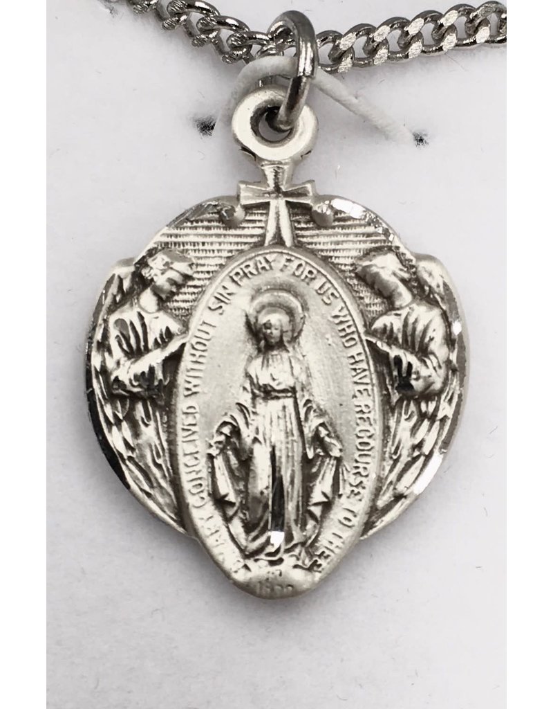 HMH Religious Sterling Silver Angels Miraculous Medal with 18" Chain