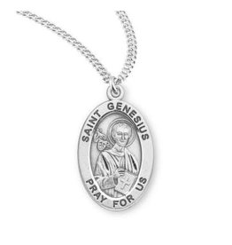 HMH Religious Sterling Silver St. Genesius Medal With 20" Chain Necklace