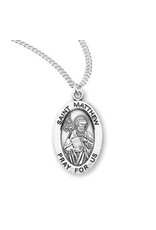 HMH Religious Sterling Silver St. Matthew Medal With 20" Chain Necklace