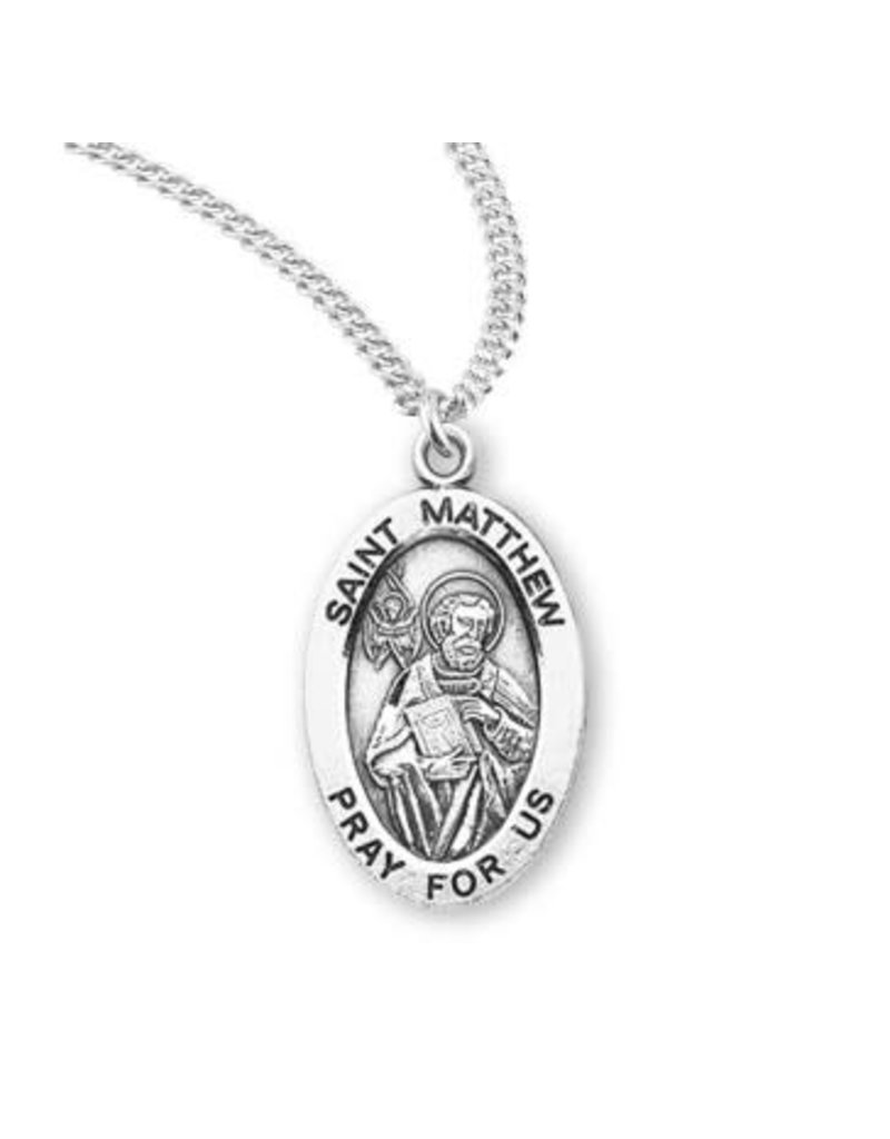 HMH Religious Sterling Silver St. Matthew Medal With 20" Chain Necklace