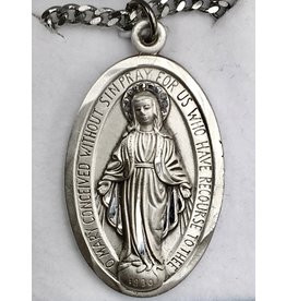 HMH Religious Miraculous Medal with Fancy Edging, Large Oval, 24" chain