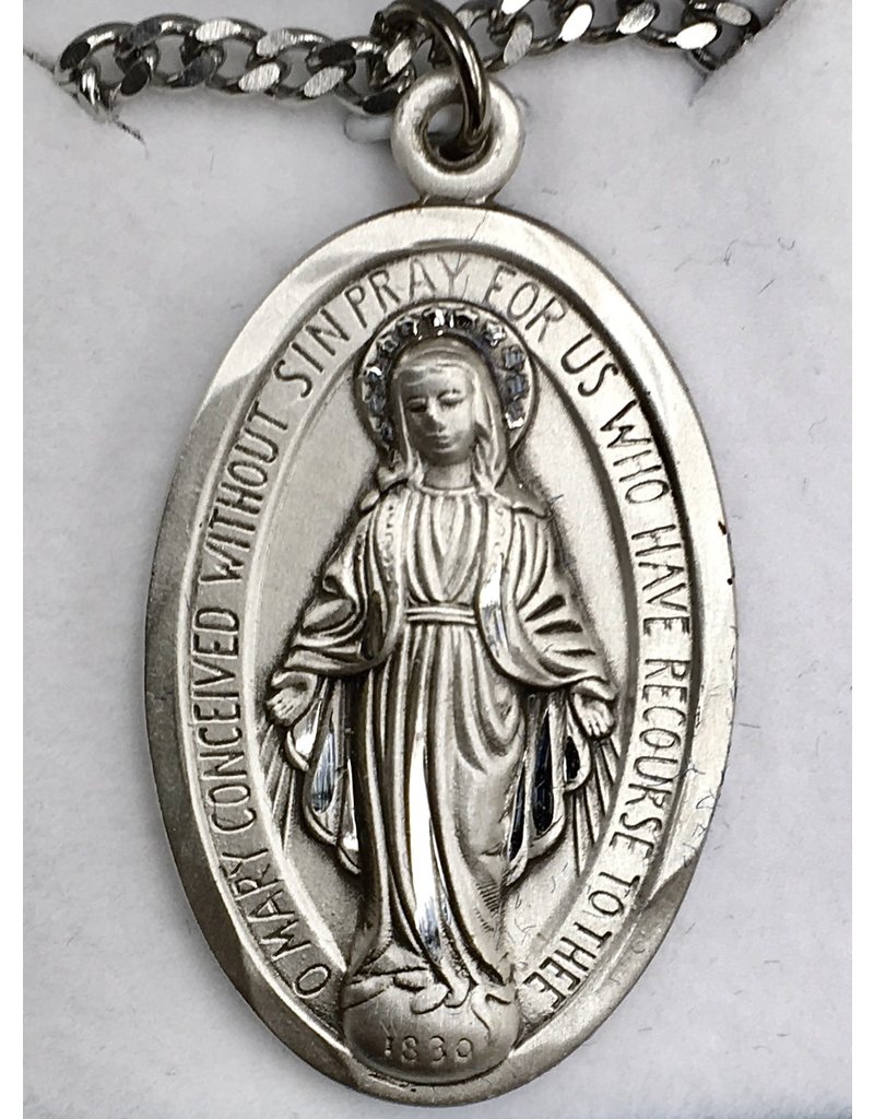 HMH Religious Miraculous Medal with Fancy Edging, Large Oval, 24" chain