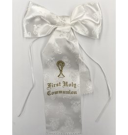 WJ Hirten White Brocade First Communion Arm Bow