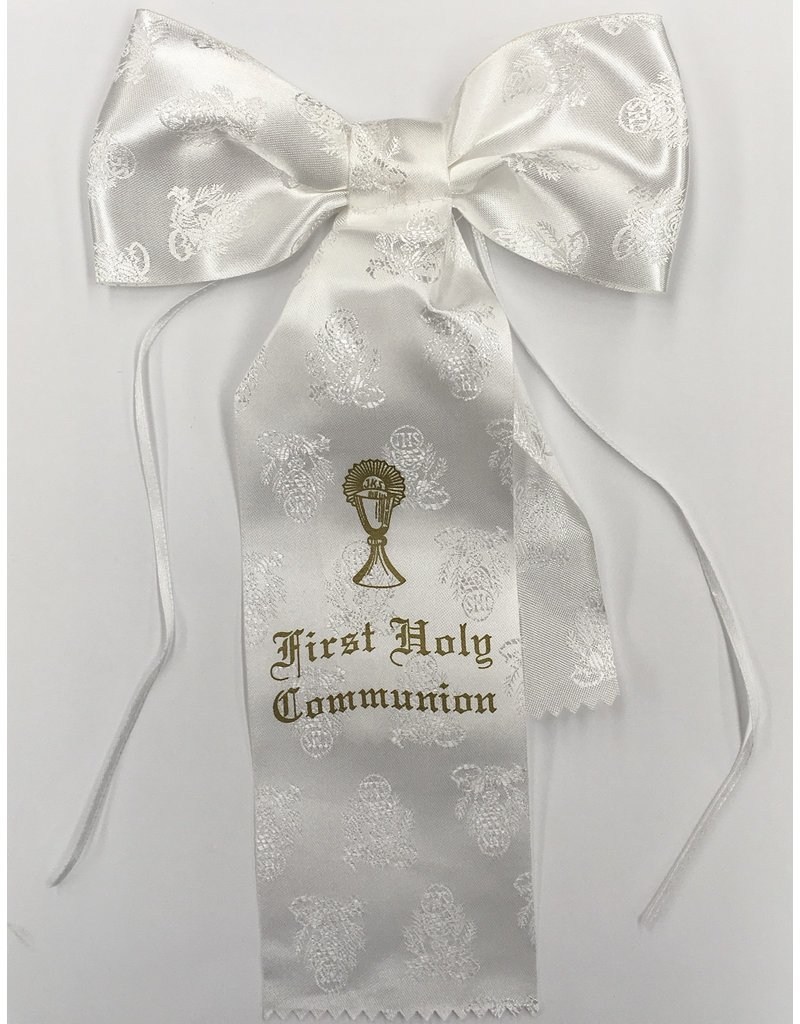 WJ Hirten White Brocade First Communion Arm Bow