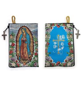 Logos Trading Post Our Lady of Guadalupe & Cross with FlowersWoven Tapestry Rosary Pouch