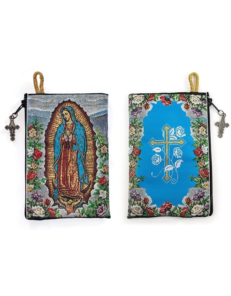 Logos Trading Post Our Lady of Guadalupe & Cross with FlowersWoven Tapestry Rosary Pouch