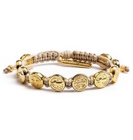 My Saint My Hero Benedictine Blessing Bracelet - Gold Medals - Tan