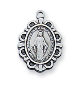 1/2" Sterling Silver Miraculous Medal with 16" Rhodium Chain