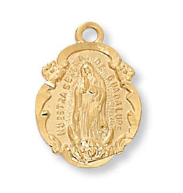 McVan Gold over Sterling Guadalupe Pendant - Gold Over Sterling Silver Our Lady of Guadalupe with 18 in. Gold Plated Brass Chain and Deluxe Gift Box