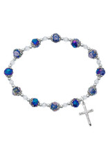 McVan Blue Flower Crystal Crucifix Stretch Bracelet