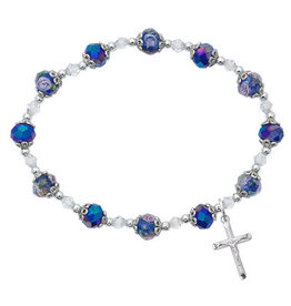 McVan Blue Flower Crystal Crucifix Stretch Bracelet