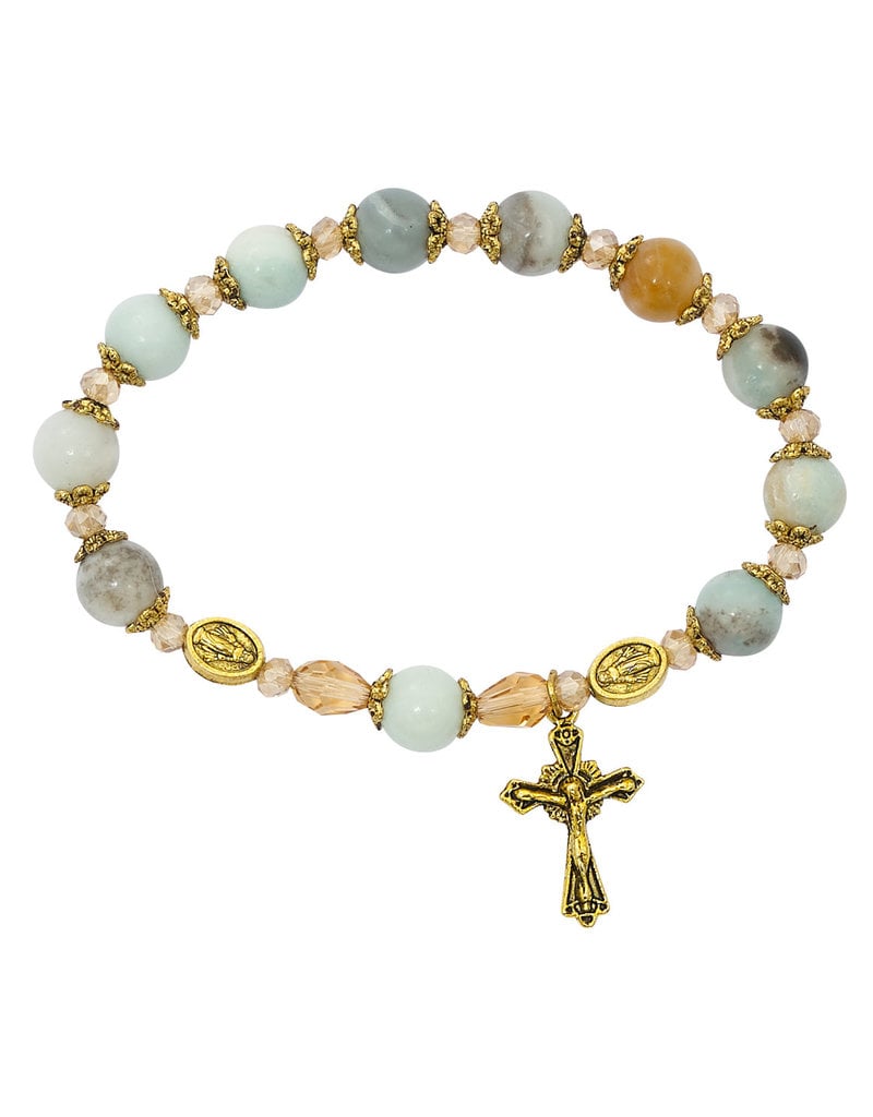 McVan Amazonite Antique Gold Rosary Bracelet