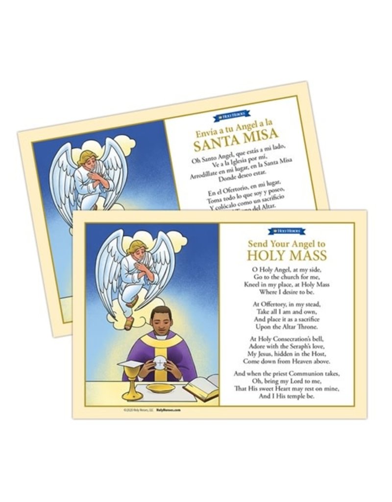 Holy Heroes Send Your Angel to Holy Mass Prayer Card (Eng/Esp)