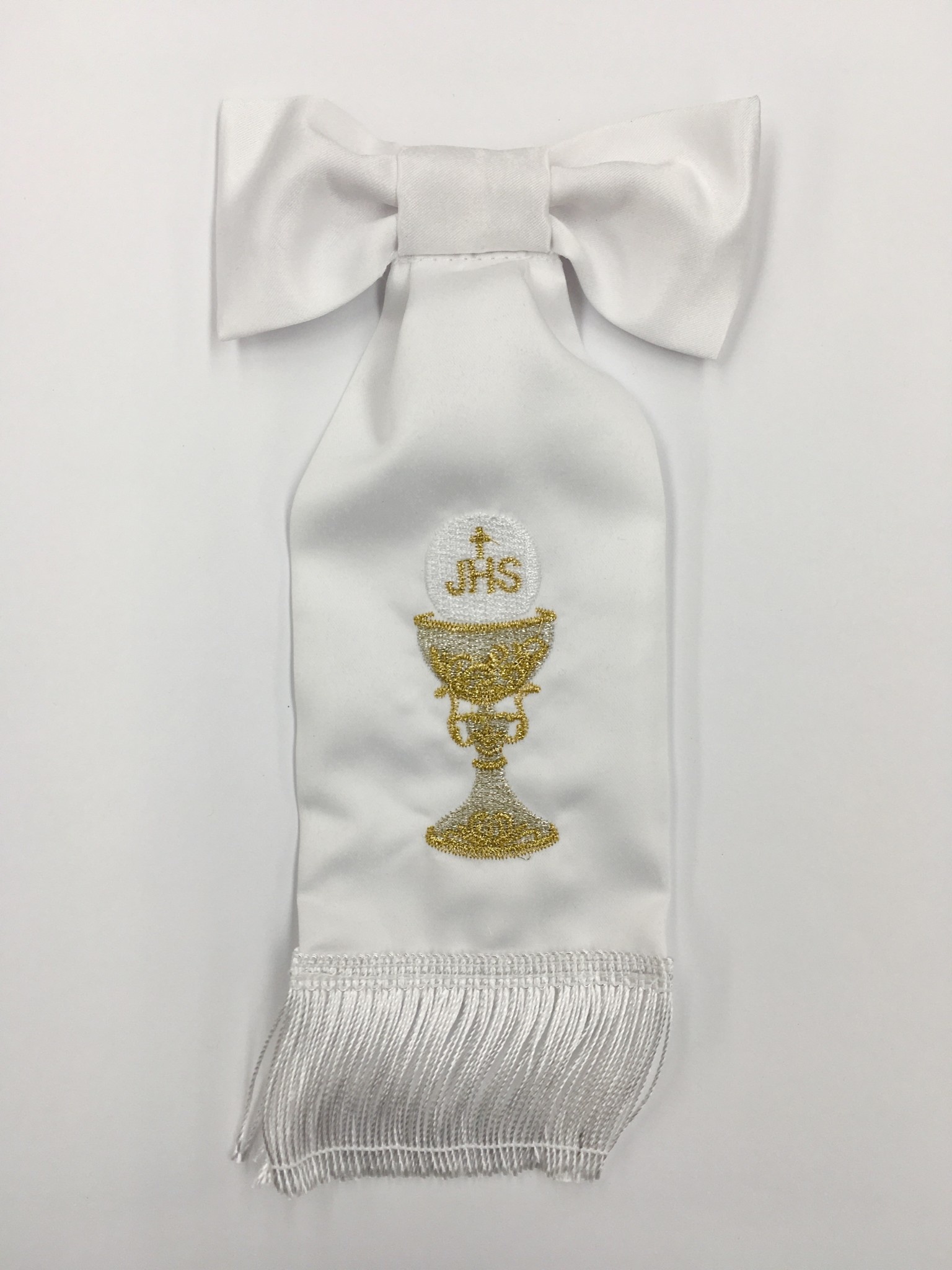 HJ Sherman First Communion Arm Band, Gold/JHS/Chalice Queen of Angels