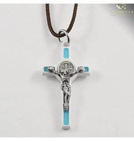 Ghirelli Small Saint Benedict Crucifix Traditional Neon & Paracord Pendant- Aqua