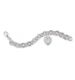 HMH Religious Heavy Solid Sterling Silver Link Bracelet with Heart Shaped Miraculous Heart Charm