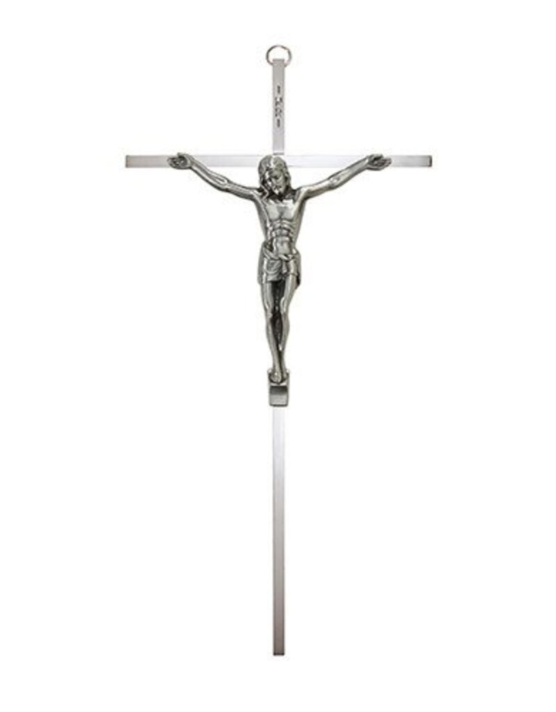 Christian Brands Nickel Plated Cross with Antique Pewter Finish Corpus