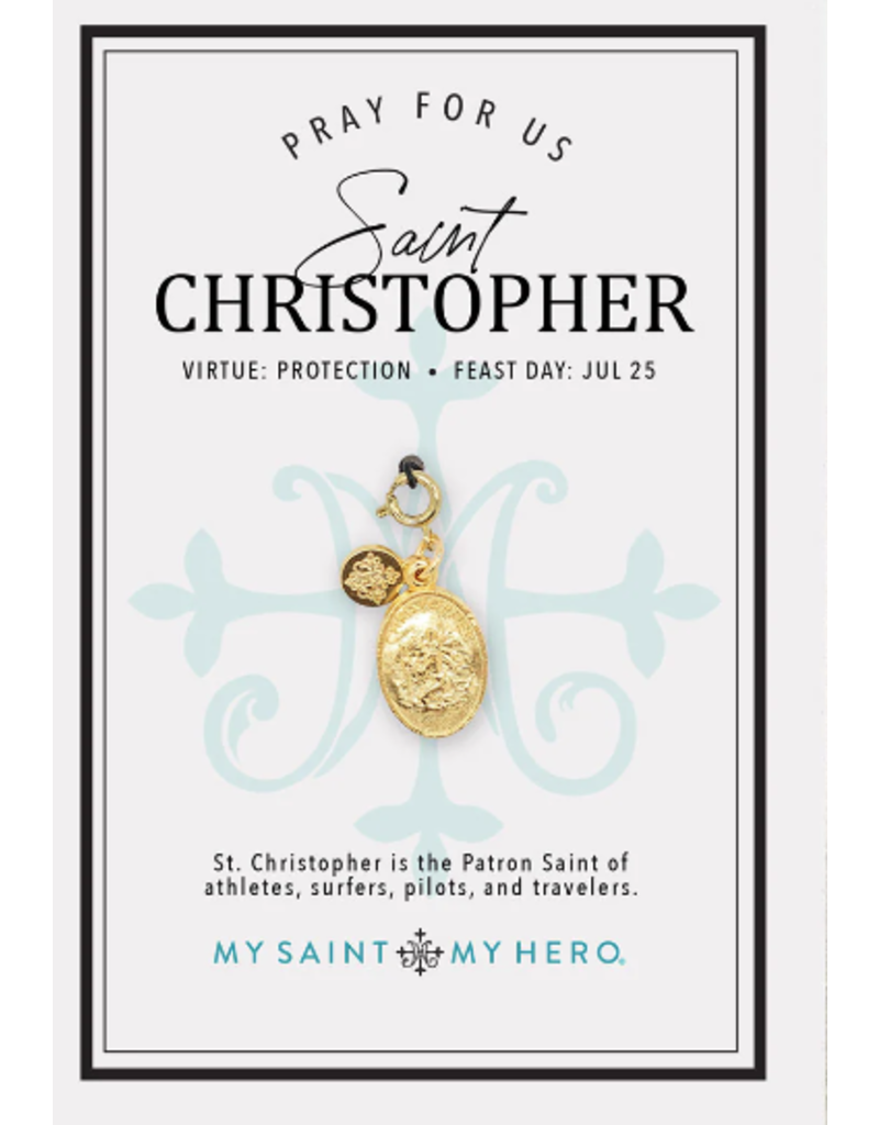 My Saint My Hero St. Christopher Charm- large, gold