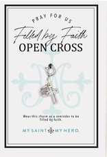 My Saint My Hero Filled by Faith Open Cross Charm- Medium, Silver