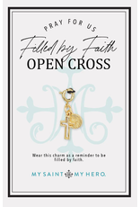 My Saint My Hero Filled by Faith Open Cross Charm- Medium, Gold