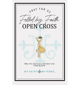 My Saint My Hero Filled by Faith Open Cross Charm- Medium, Gold