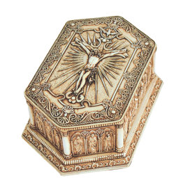 Goldscheider of Vienna Crucifixion keepsake box,  antiqued resin