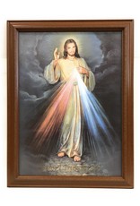WJ Hirten 27" x 19" Divine Mercy with Walnut Finish Frame and Golden Accents