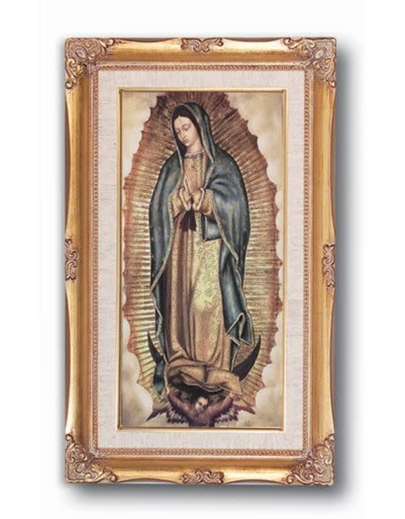 WJ Hirten 11" x 19" Genuine Gold Leaf and Wood Tone Framed Our Lady of Guadalupe