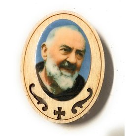 Costa Articoli Religiosi Oval Wooden Magnet | Padre Pio (4.5 x 3.2 cm)