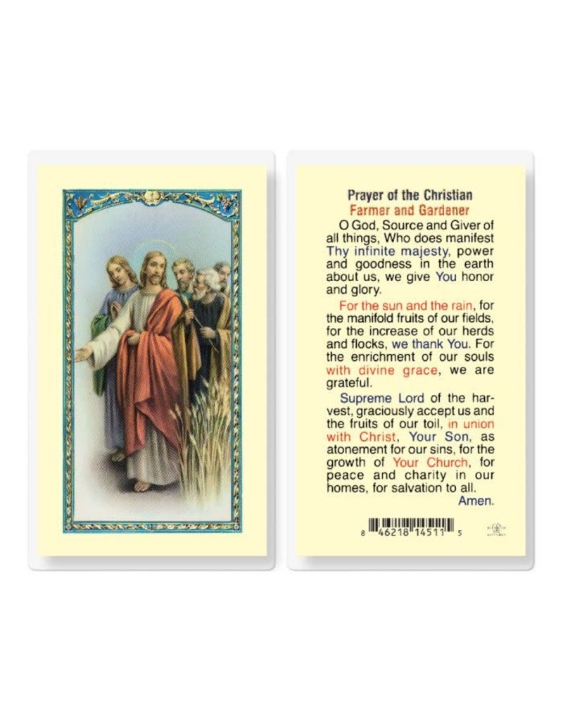 WJ Hirten Prayer of the Christian Farmer and Gardener Laminated Holy Card
