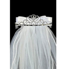 Kid's Dream Cross Crown  First Communion Veil with Satin Bow