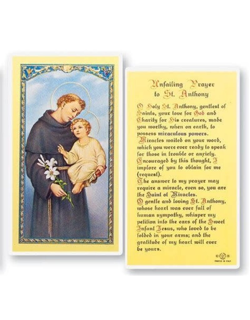 WJ Hirten Laminated Holy Card Unfailing Prayer to St. Anthony