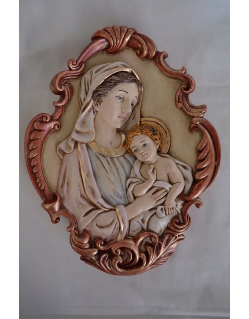 Liscano, Inc. 10" Ornate Painted Madonna  with Child Medallion Plaque