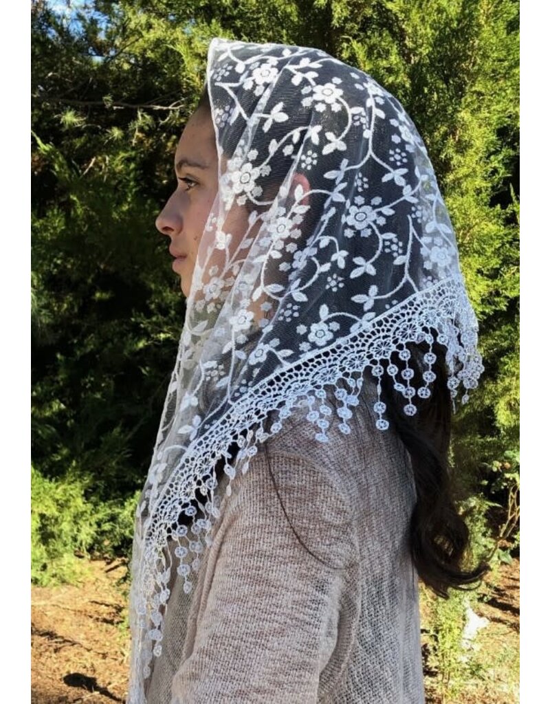 Oremus Mercy Cherry Blossom Church Veil - WHITE (48″ x 13″)