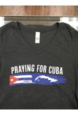 Simply Catholic Catholic Praying for Cuba T-Shirt Frosted Black, V-neck, Women's  L