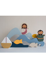 Shining Light Dolls Jesus & St. Peter Walk on Water Wooden Wave Stacker Toy